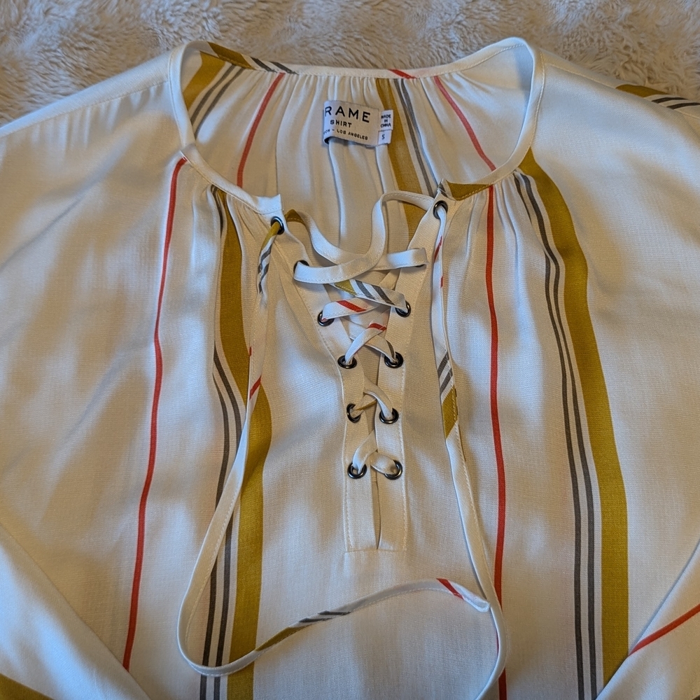 Frame Lace Up Top in the "Saffron Summer Stripe" pattern - Picture 3 of 6